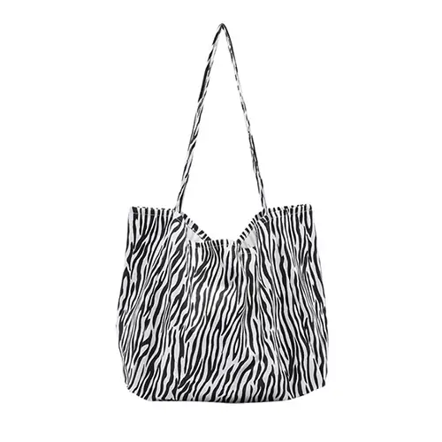 Zebra Print Canvas Tote Bag with Large Capacity and Trendy Design